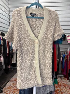kensie Cream Bouclé Short-Sleeve Button Cardigan
